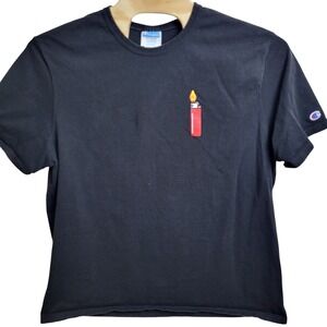 Vintage Champion‎ T-Shirt 3XL Black Lighter Graphic Tee Flame Skate Cigs Y2K